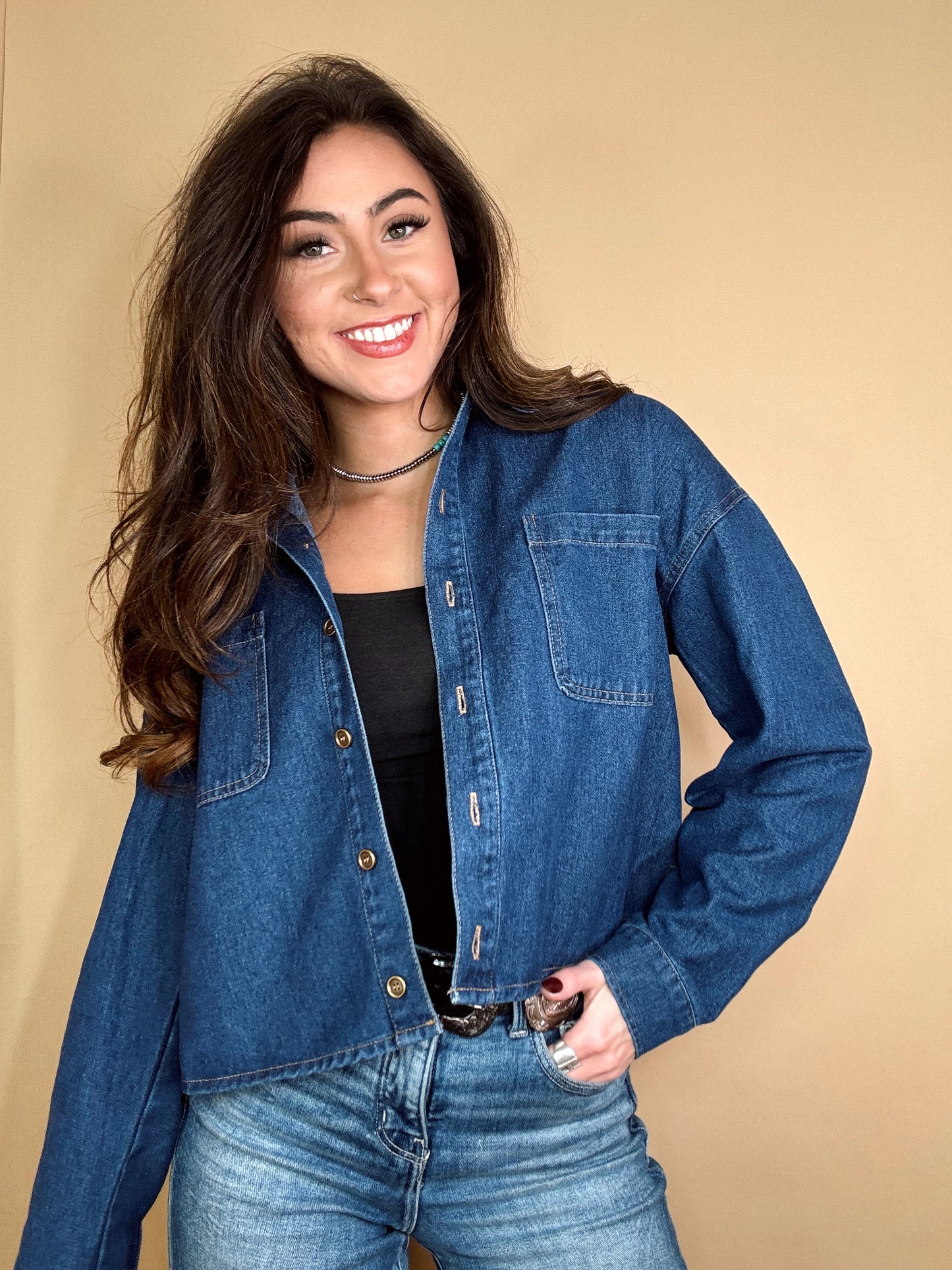 The Serena Cropped Denim Shacket