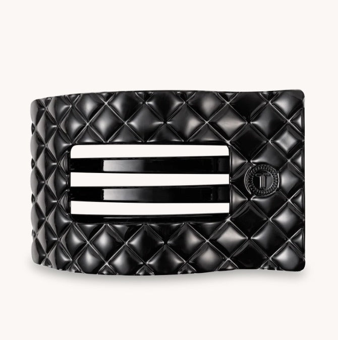 Jet Black Quilted Flat Rectangle Hair Clip