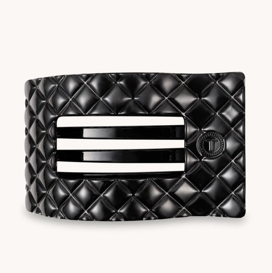 Jet Black Quilted Flat Rectangle Hair Clip