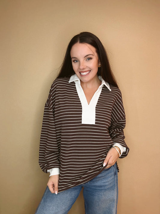 The Ellis Stripe Collared Pullover