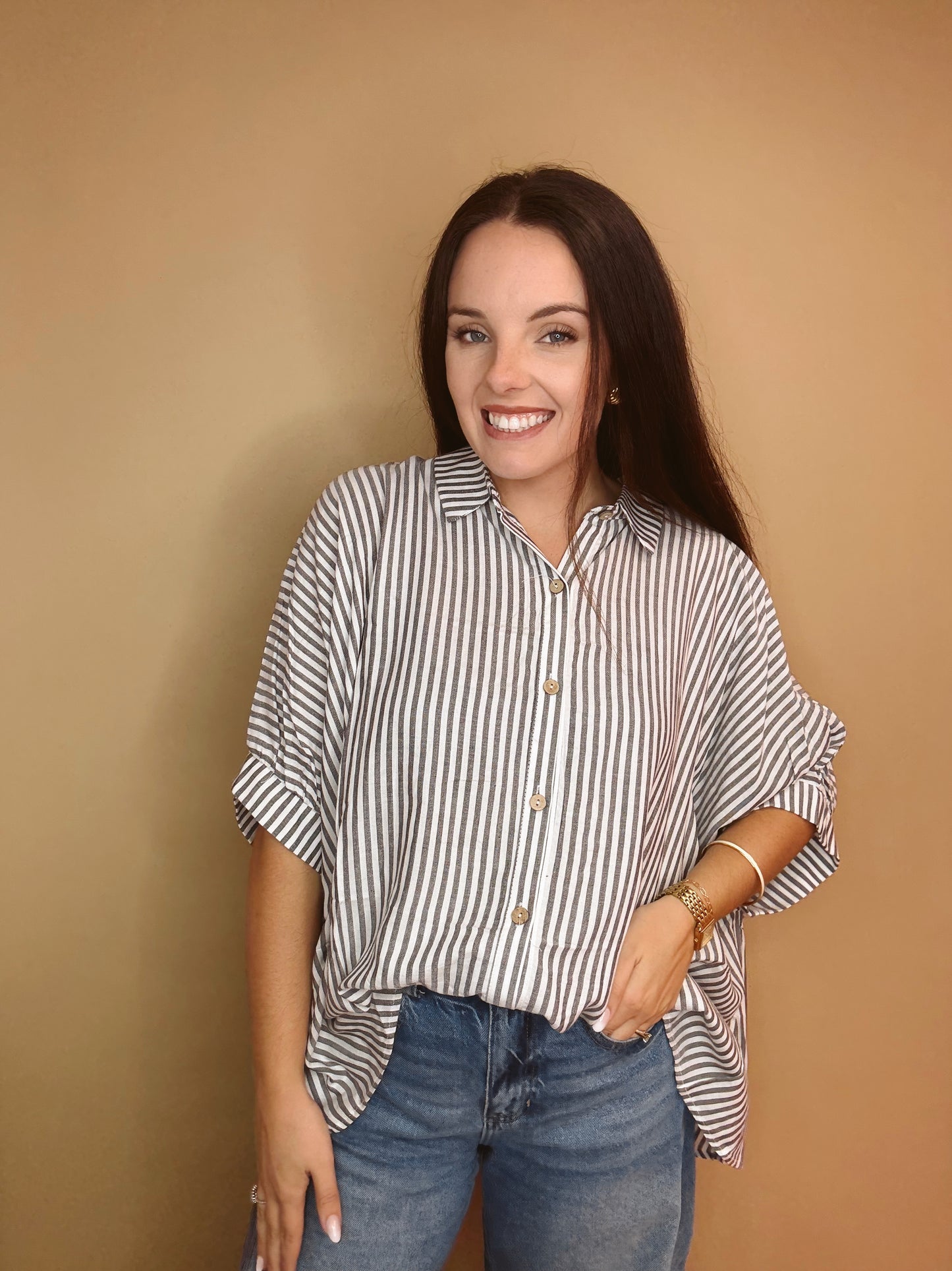 The Harper Stripe Button Down Top