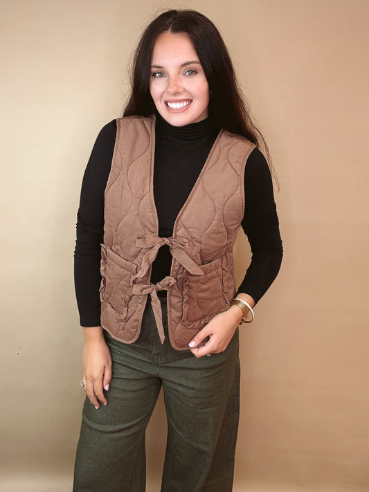 Quilted Charm Tie-Front Vest