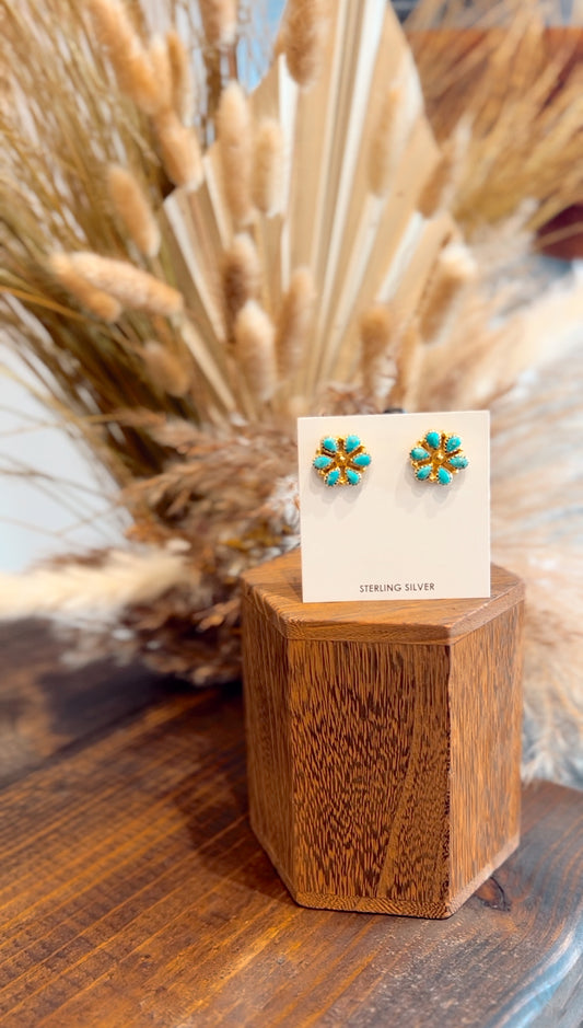 Authentic Gold Concho Turquoise Stud Earrings