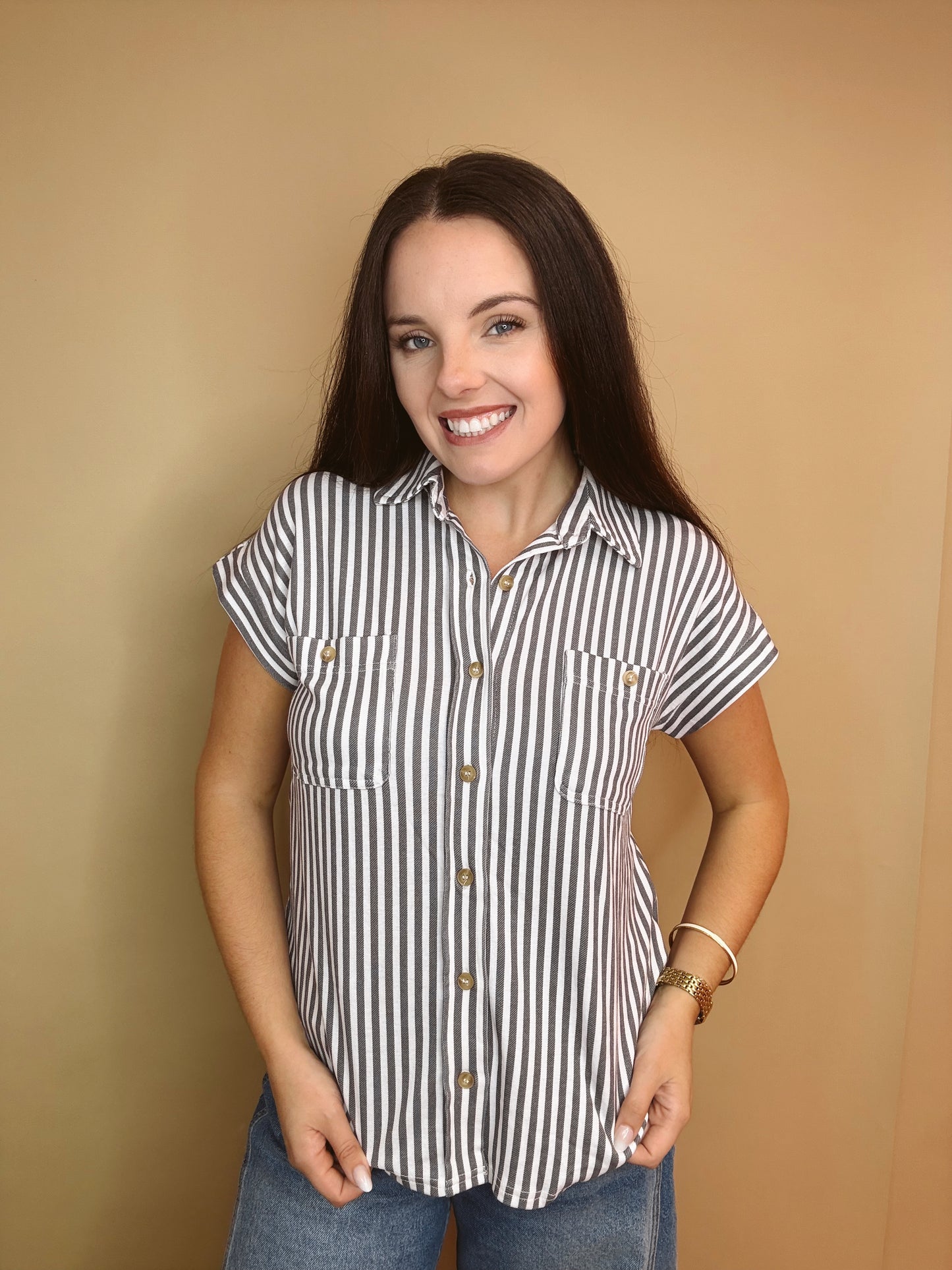 The Harper Stripe Button Down Top