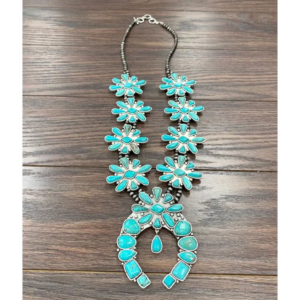 Indian Gallop Turquoise Squash Blossom Necklace