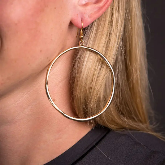 Large Gold Hammered Hoop Earring