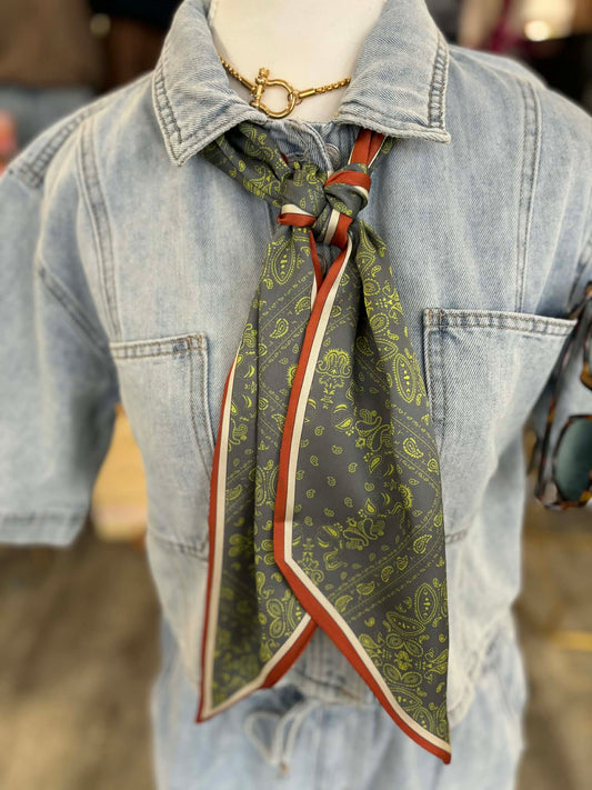 Western Paisley Bandana Print Twilly Scarf