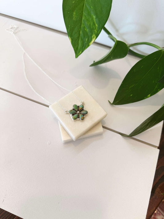 Authentic Emerald Bloom Sterling Silver Necklace #328
