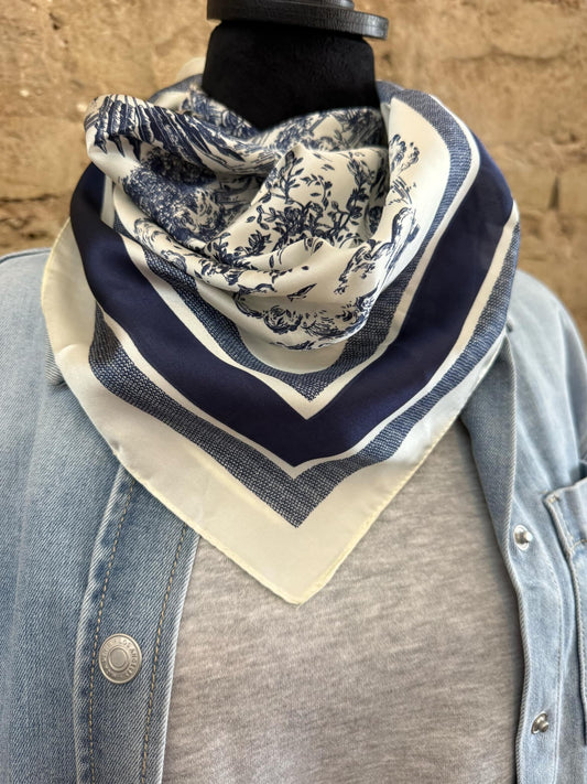 Navy Blossom Stripe Scarf