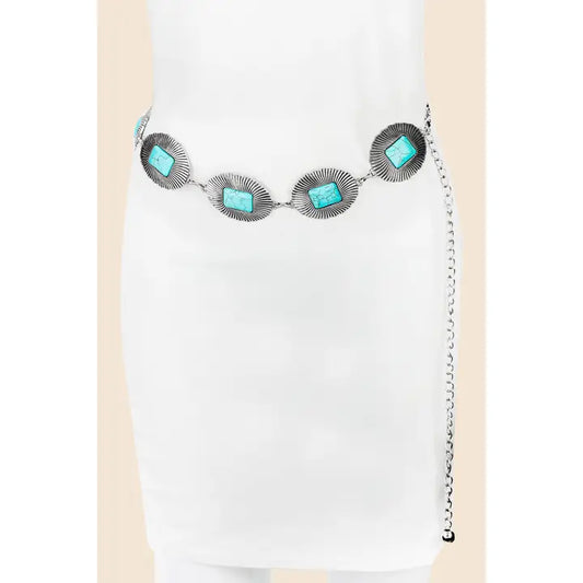 Western Turquoise Concho Oval Disc Chain Belt