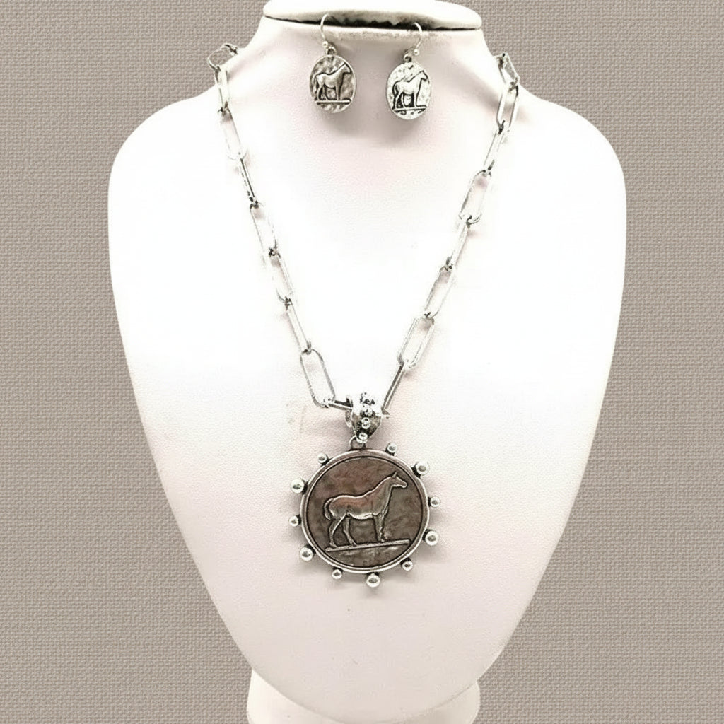 Western Horse Coin Necklace Set