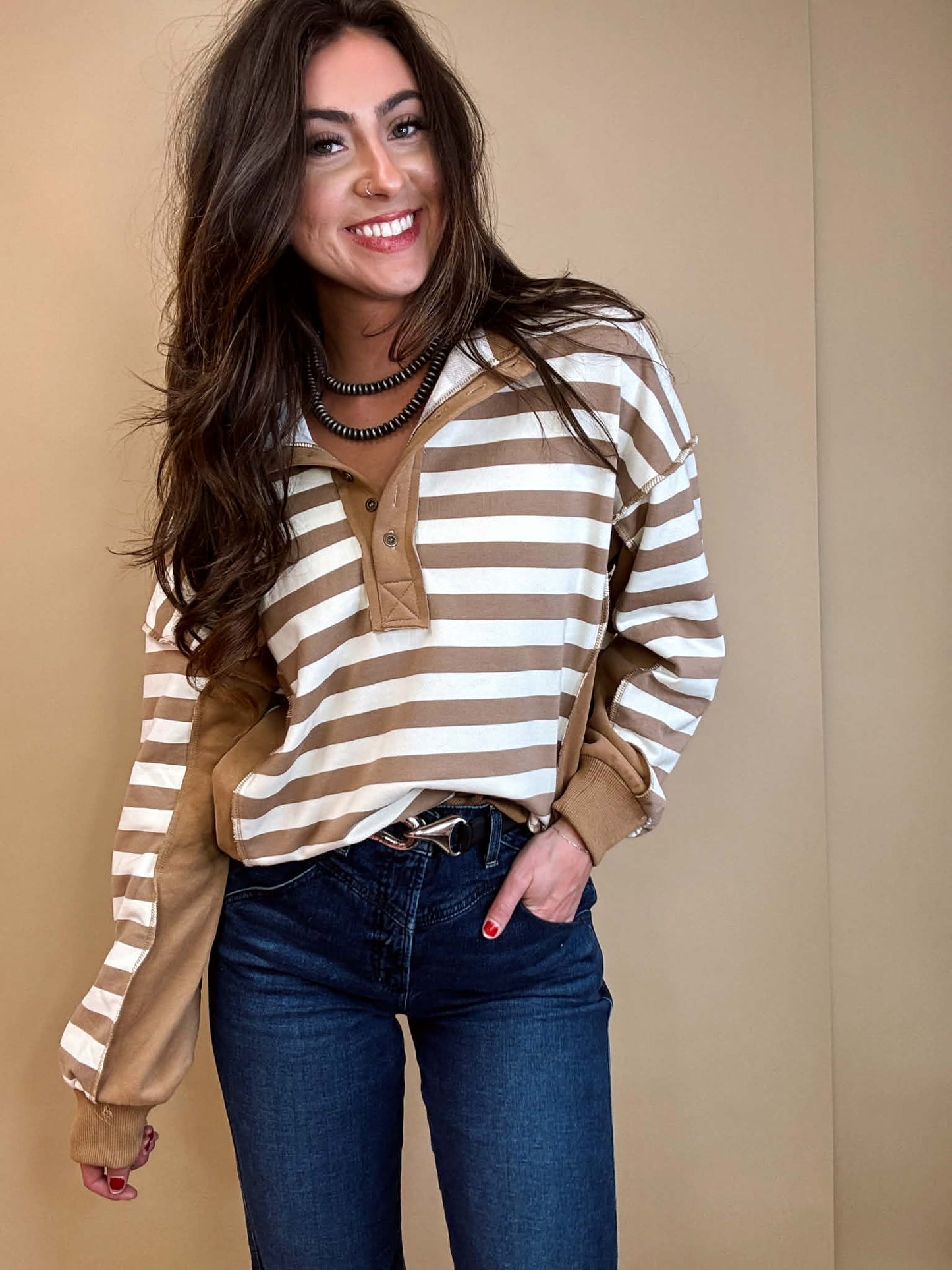 Easygoing Stripe Half-Button Knit Top