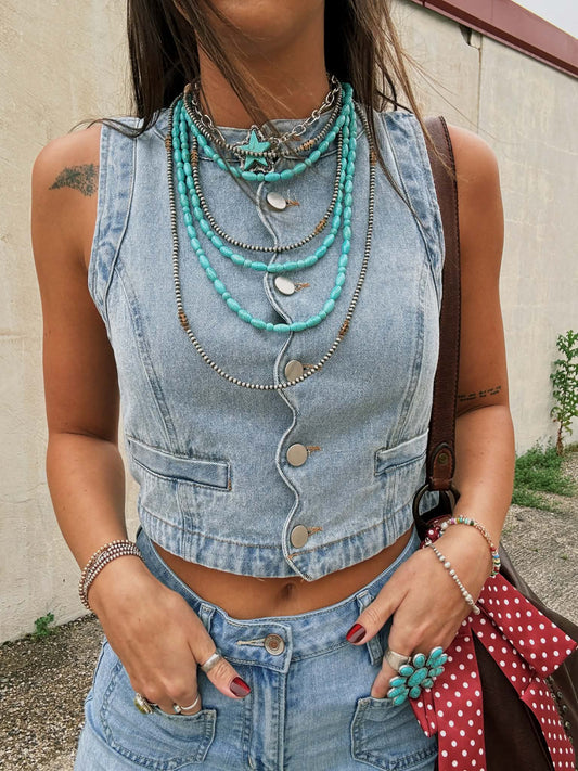 Scalloped Sweetheart Denim Vest