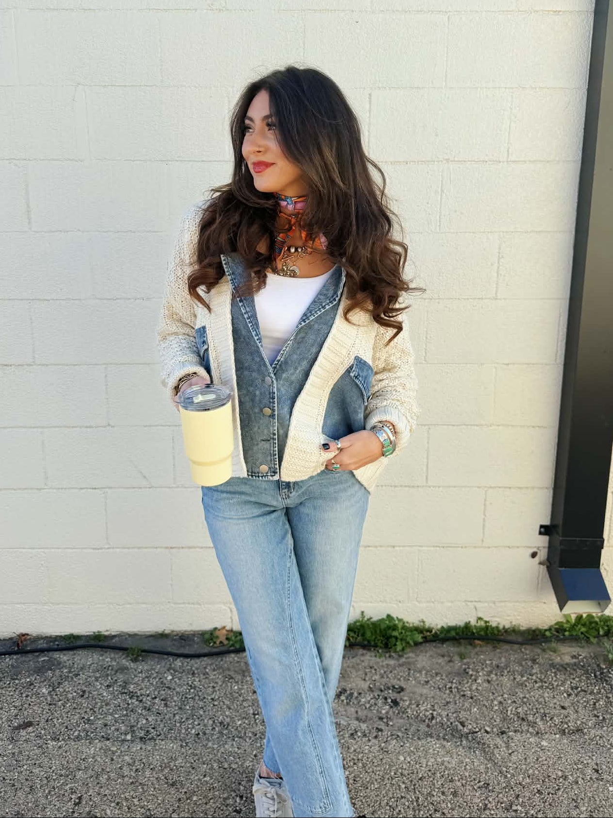 The Cable Knit Denim Trim Jacket