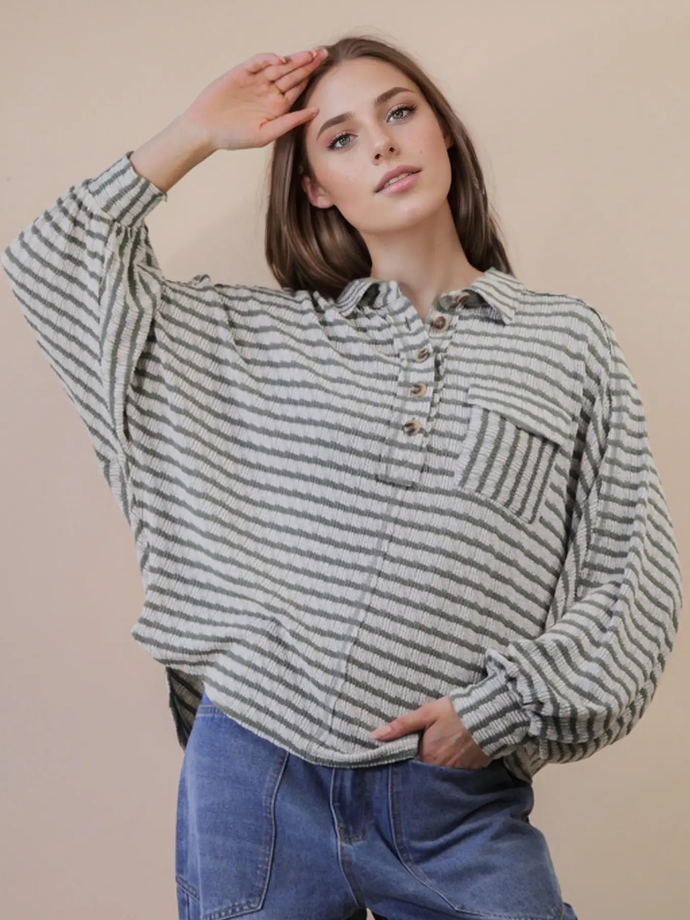 The Zoey Sage Stripe Top
