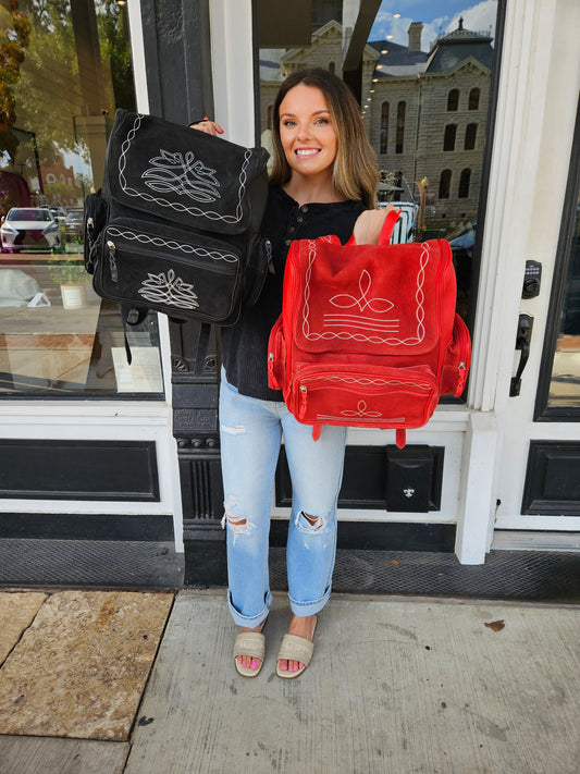 Suede Leather Boot Stitch Backpack