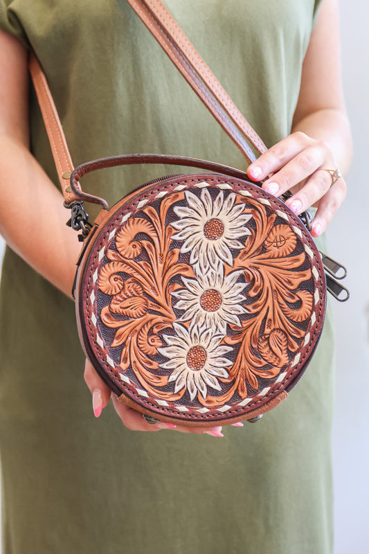 Sunflower Hand Tooled Leather Bag