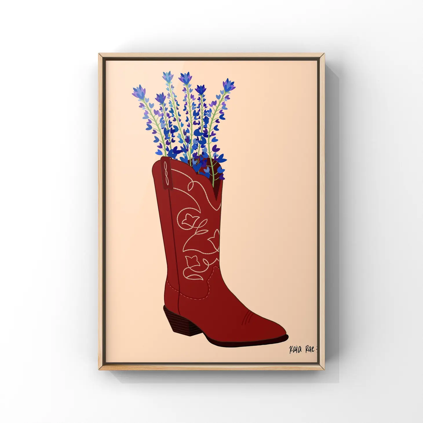 Blue Bonnet Cowgirl Art Print